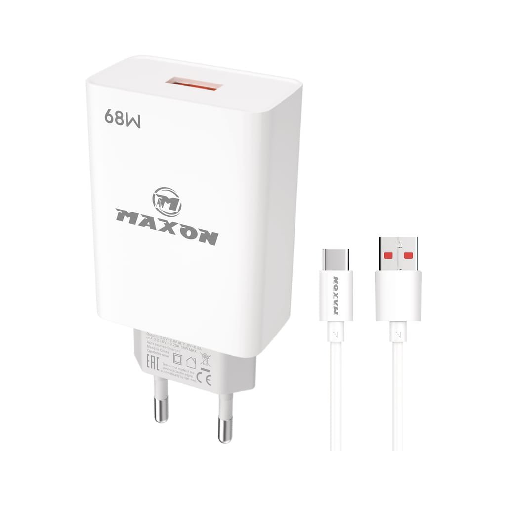MAXON T-600 68W Fast Charger | MAXON 68W Fast Charger | Super VOOC / Dash Charge | Type-C Fast Charging With Cable | Quick Charge For Samsung, Xiaomi, Oppo, Vivo, Infinix | Original